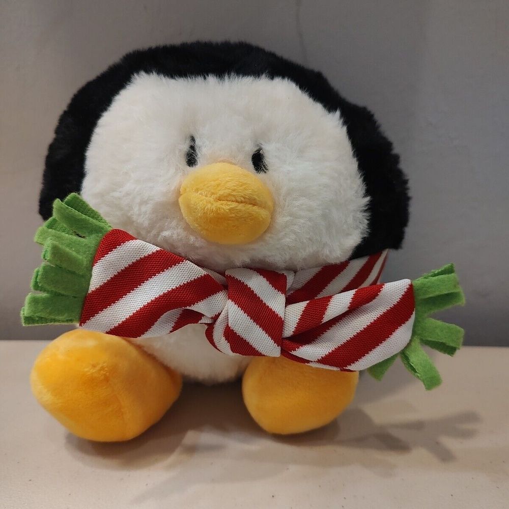 Hallmark Plush Penguin 8" Christmas Red White‎ Scarf  Yellow Beak